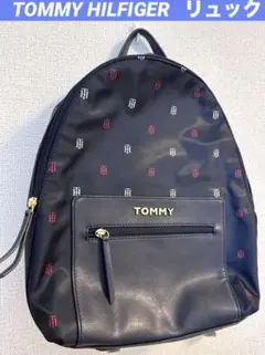 TOMMY HILFIGER リュック　TH柄　モノグラム　ネイビー