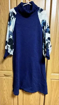 ネイビー タートルネック チュニック