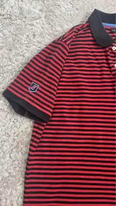 ポロアッスン 刺繍ロゴ ゆるだぼ US古着 オーバーサイズ ボーダー ポロシャツ