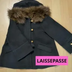 LAISSÉ PASSÉ 黒フード付きコートファーAラインアウターレッセパッセS