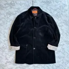 ベロアジャケット 別珍 黒 L 裏地ストライプ 袖デザイン クラシック古着