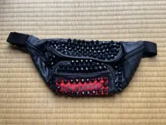 本革ラムレザー ロンドンコーン鋲 ウエストバッグ crass punk 反戦 