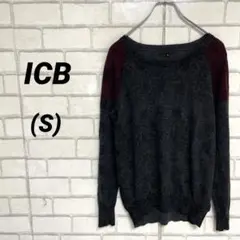 ICB アイシービー　チェック　ニット　セーター　ウール　ワインレッド　S 春服のサムネイル