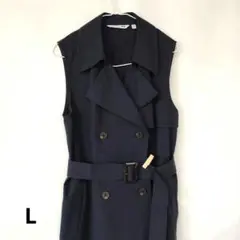 【美品】ユニクロ リネンブレンド　ラベル　ワンピース　ジレ　L　ネイビー