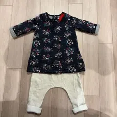 【プチバトー2点】花柄ワンピース 18m パンツ12m