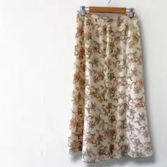 【アデンダ】花柄フレアスカート ジャガード ロング Aライン ボタニカル リネンのサムネイル