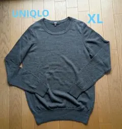 UNIQLO 長袖薄手ニット ダークグレー XL　WOOL100