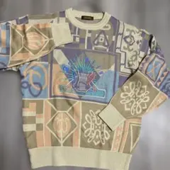 kna12 高級品　ヴィンテージ ハイゲージ総柄ニット　刺繍入　M