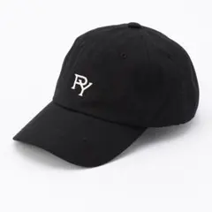 コットンツイル／コットンツイルピグメント加工ロゴ刺繍ローキャップ ブラック