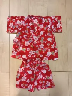 赤い花柄 甚平 80cm