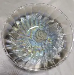 未使用　長谷川ガラス　レインボーローズ　虹色のバラ模様 ガラスボウル　ガラス皿