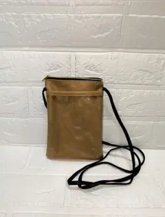 ベージュ スマホショルダーバッグ 金色ファスナー付き 小さめ 縦19×横12cm