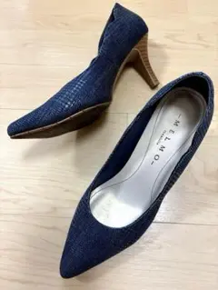 美品 MELMO メルモ レディース パンプス ポインテッドトゥ デニム風 24