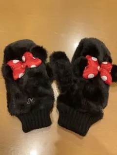ミニーちゃん　リボン付き黒ミトン手袋　アベイル