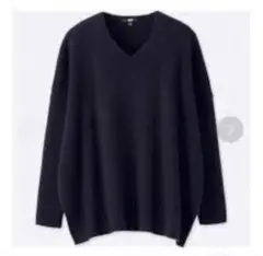UNIQLO ユニクロ　リブボクシーVネックロングセーター　ネイビー　紺色