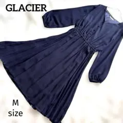 GLACIER ネイビー Vネック プリーツ切り替えワンピース Mサイズ