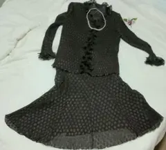 即日匿名配送【状態良】【銀座花菱】シフォン　フリル　プリーツ　セットアップ　L