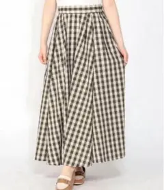 【Niko and…】Mイージータックフレアロングスカートオリーブチェック春夏