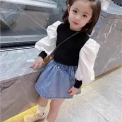 キッズ 女の子 ドッキング ブラウス トップス 可愛い おしゃれ ボリューム袖