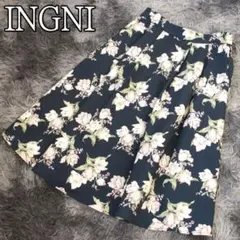 INGNI レディース 花柄 タック フレア スカート ネイビー M