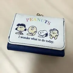スヌーピー 三つ折り財布 がま口 コンパクト ブルー ホワイト