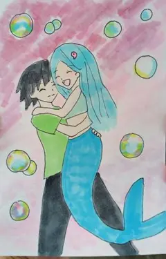 人魚と少年の恋 オリジナル手描きイラスト