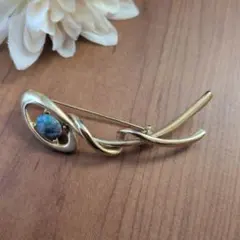 エレガントなゴールドブローチ モザイクオパール石付き　ヴィンテージ レトロ