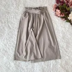 ワイドパンツ（M）カラーパンツ　クロップド　グレー系　ウエストゴム