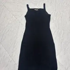 リブ編み 黒 キャミソール ロングワンピース