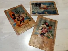 アウラニ　ポストカード　木製　３枚セット　ダッフィー　ミッキー　ミニー　ハワイ