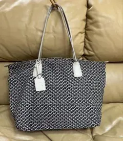 ロベルタピエリ☆タタミ トートバッグ ナイロン レザー 白×黒　高島屋購入