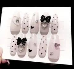 【現品】ネイルチップ　韓国　ワンホン　フレンチガーリー　推し活　ライブ　R ②