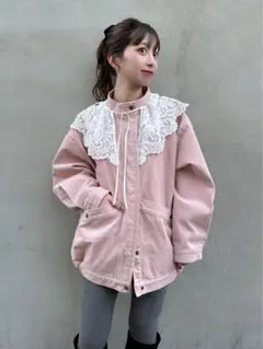 Kastane 【ティペット付き】カラーツイルレース付きジャケット　ピンク　新品