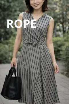 美品✨2way ロペ　ROPE ワンピース　グレー　ストライプ　38 M ジレのサムネイル