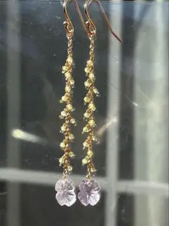 14kgf ピンクアメジストバックカービングピアス