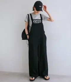 【新品】andme リネンサロペット オーバーオール ブラック Mサイズのサムネイル