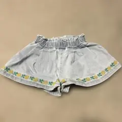 子供服 デニムショートパンツ 花柄刺繍