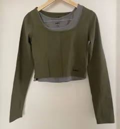 x-girl カーキクロップド長袖トップス　グレー　タンクトップ