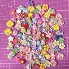 【新品】デコパーツ プラパーツ カボション 花 動物100個 まとめ売り