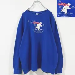 6XL相当　US古着　シロクマ　アニマル　スケート　刺繍　ダサかわ　スウェット