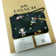未使用☆コーチ×ディズニー☆リストレット ポーチ 財布☆ミッキー☆クリスマス☆黒