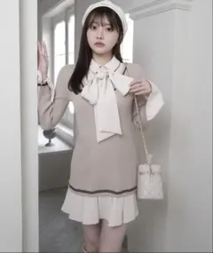 LIP SERVICE シャツドッキングプリーツワンピース ベージュ