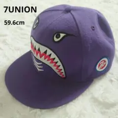 【良品】7UNION　紫色　サメ顔デザイン　ベースボールキャップ　59.6cmのサムネイル