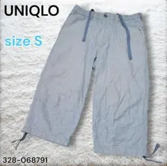 UNIQLO クロップド丈 リネンコットンパンツ ライトブルー サイズSのサムネイル