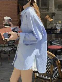 ライトブルー オーバーサイズシャツ 長袖