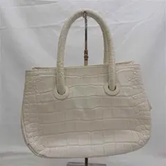 ★フルラ FURLA クロコ型押しレザー ハンドバッグ アイボリー系 レディース