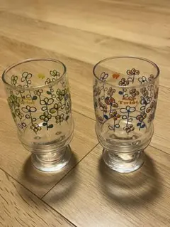 昭和レトロ花柄デザインの透明グラス2個セット