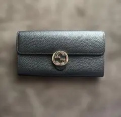 GUCCI GGエンブレム ロングウォレット 長財布 レザー ブラック