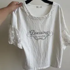 axes femme ビジュー＆レース袖 半袖Tシャツ ホワイトのサムネイル