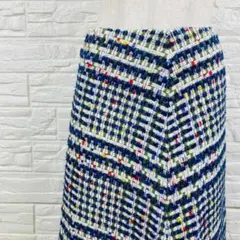 美品 グリードインターナショナル ツイードスカート S 紺 マルチカラーのサムネイル